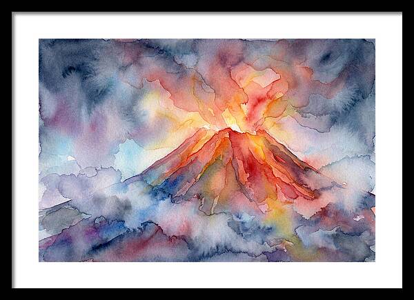 Erupting Volcano In Watercolor