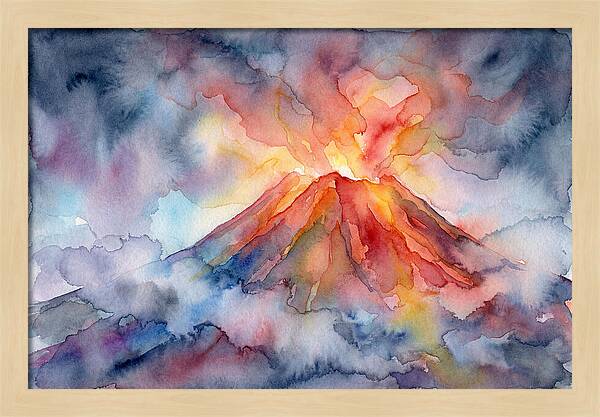 Erupting Volcano In Watercolor