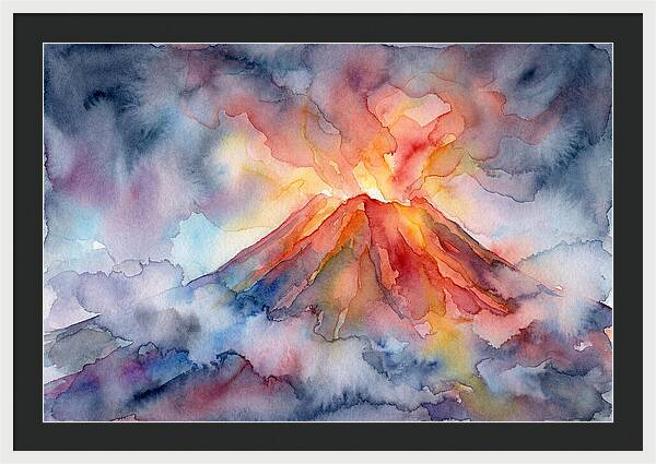 Erupting Volcano In Watercolor