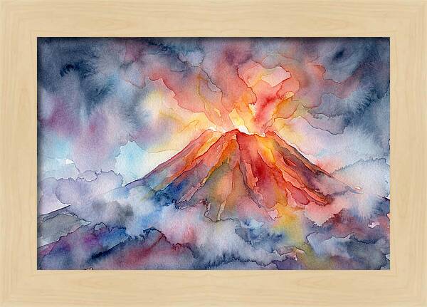 Erupting Volcano In Watercolor