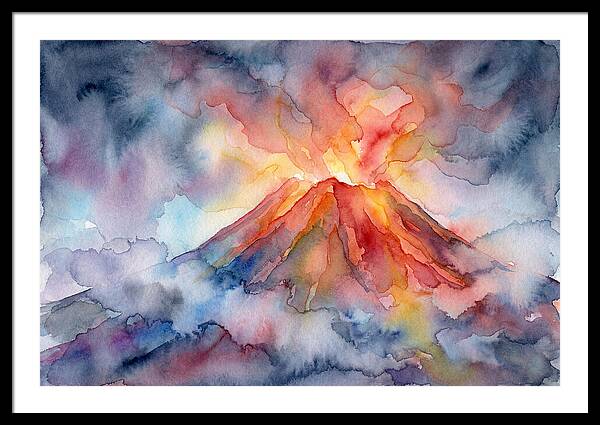 Erupting Volcano In Watercolor
