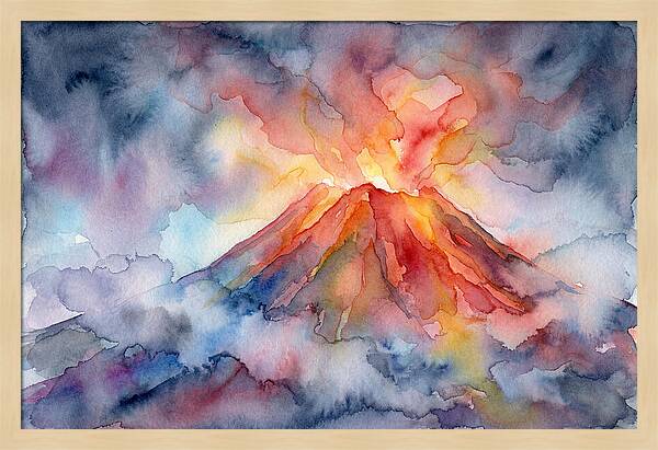 Erupting Volcano In Watercolor