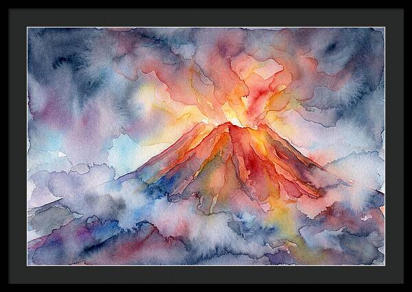 Erupting Volcano In Watercolor