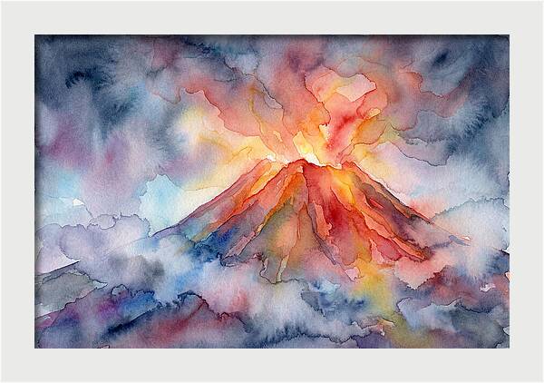 Erupting Volcano In Watercolor