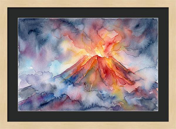 Erupting Volcano In Watercolor