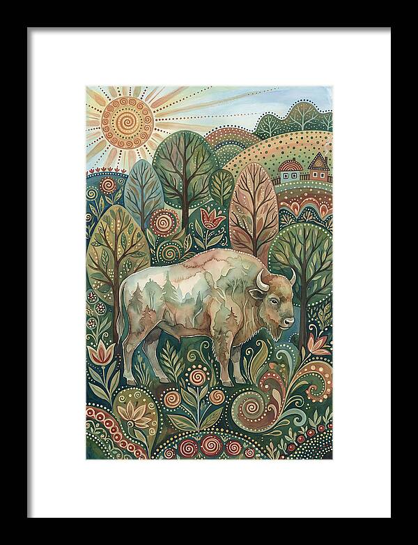 European Bison In A Folk Landscape
