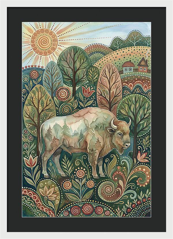 European Bison In A Folk Landscape