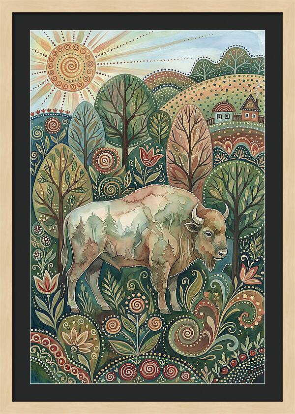 European Bison In A Folk Landscape