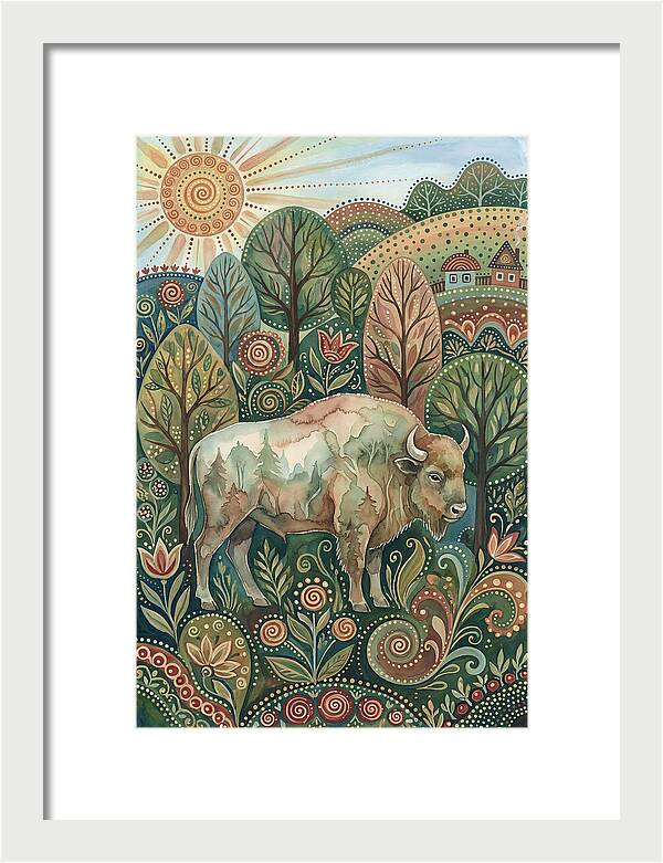 European Bison In A Folk Landscape