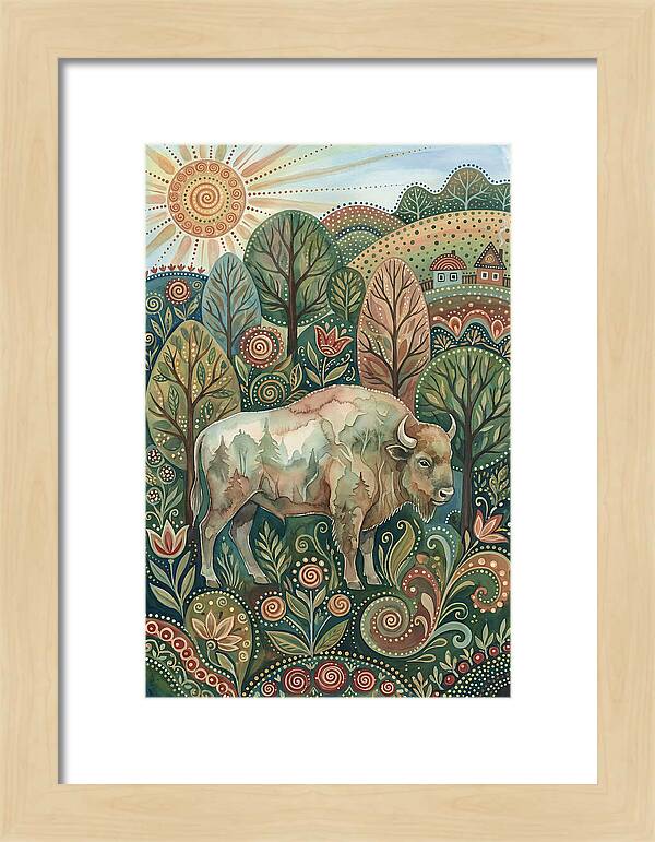 European Bison In A Folk Landscape