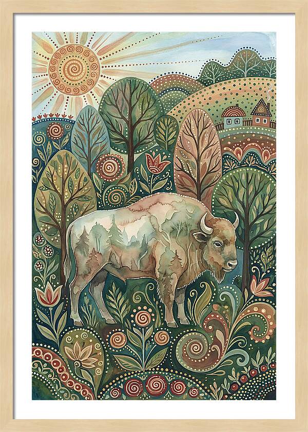 European Bison In A Folk Landscape