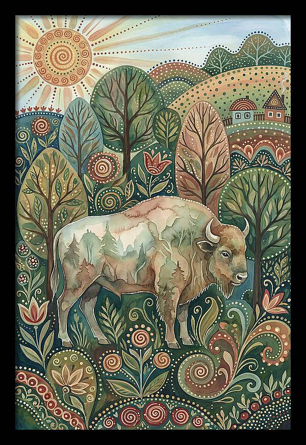 European Bison In A Folk Landscape