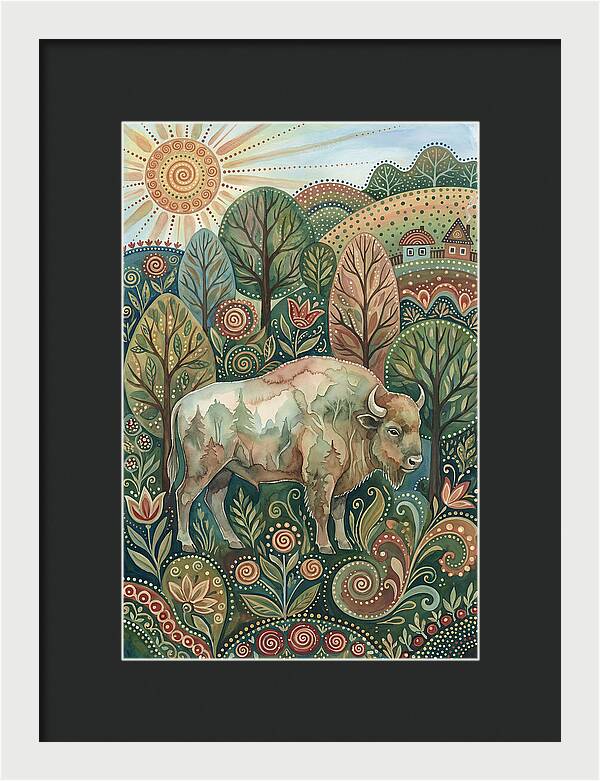 European Bison In A Folk Landscape