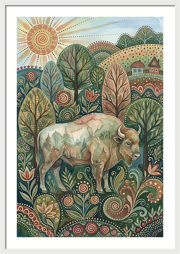 European Bison In A Folk Landscape