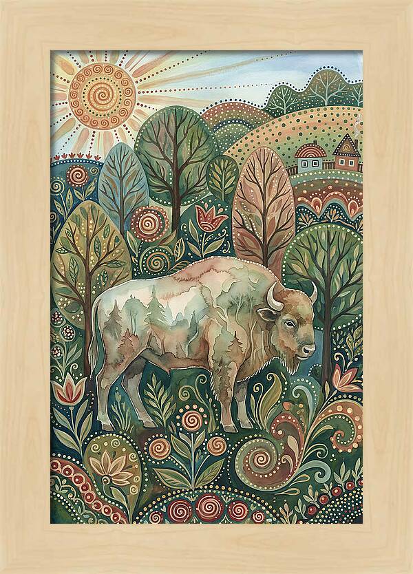 European Bison In A Folk Landscape
