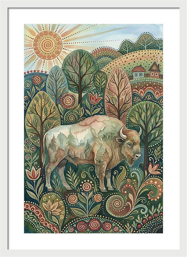 European Bison In A Folk Landscape