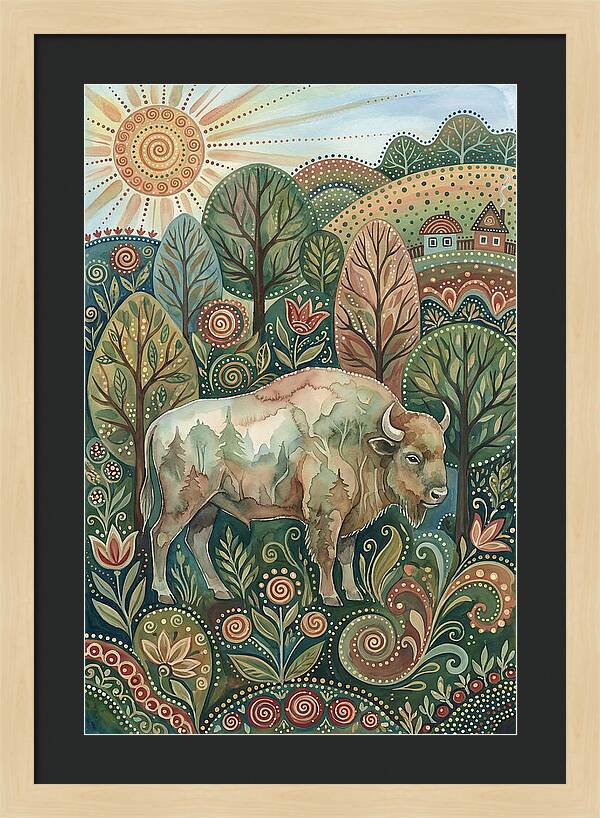 European Bison In A Folk Landscape