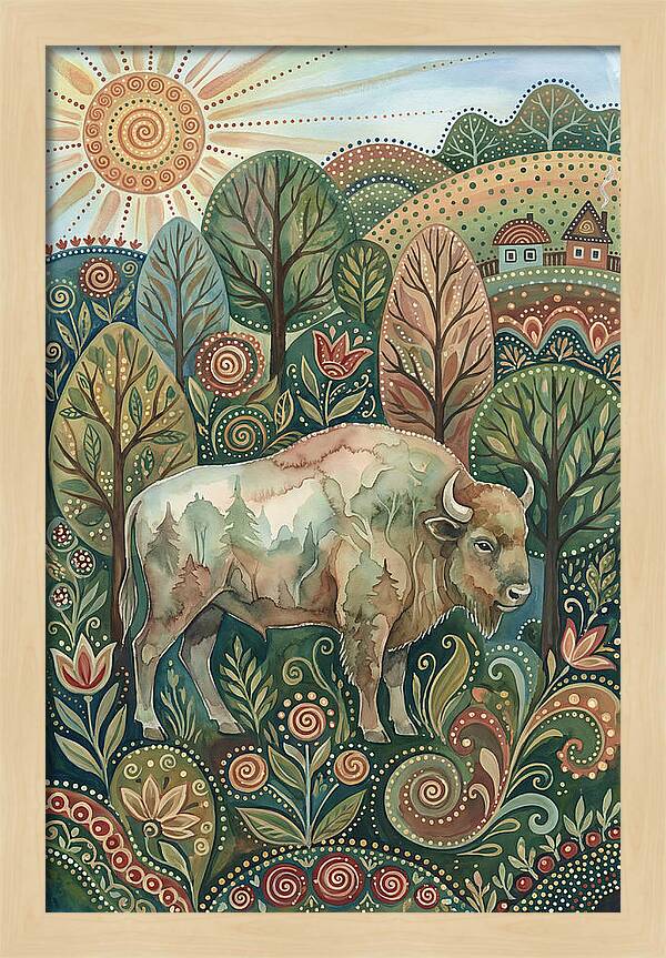 European Bison In A Folk Landscape