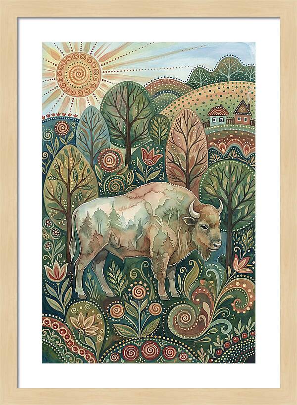 European Bison In A Folk Landscape