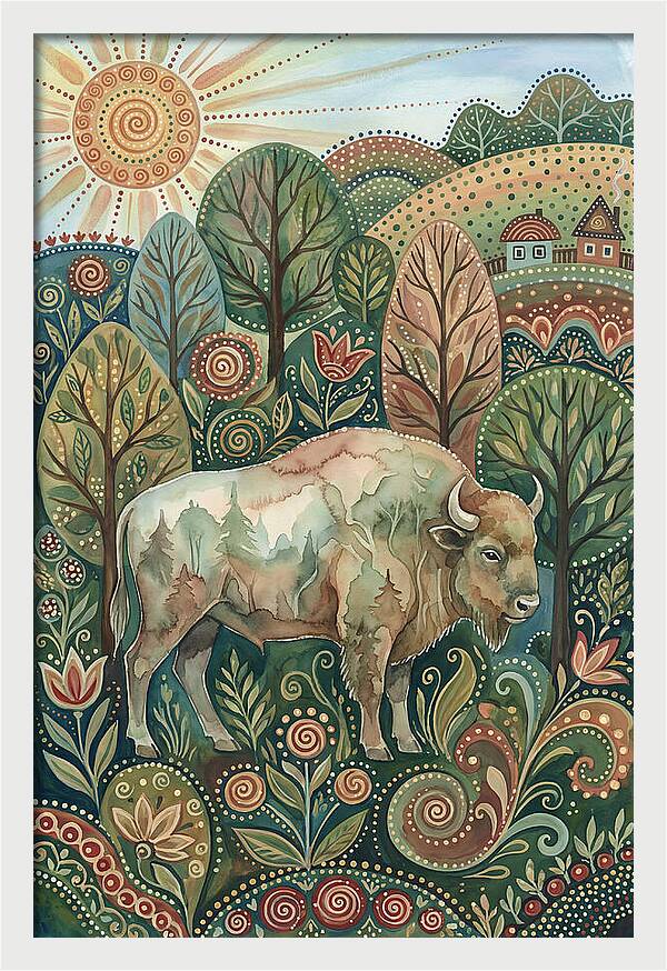 European Bison In A Folk Landscape