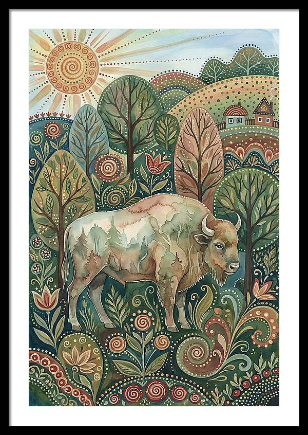 European Bison In A Folk Landscape