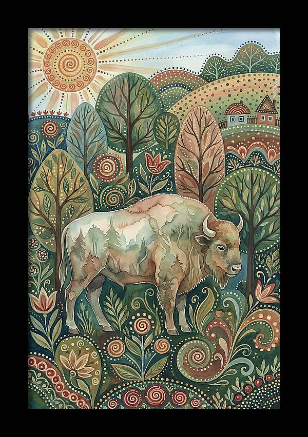 European Bison In A Folk Landscape