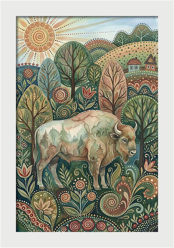 European Bison In A Folk Landscape