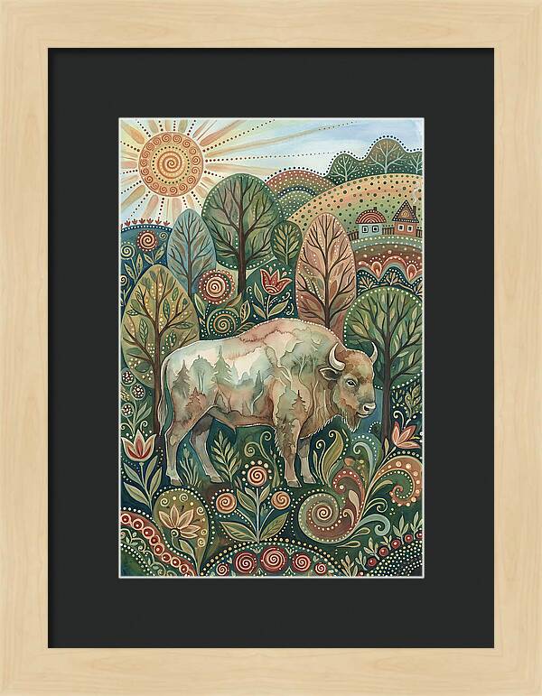 European Bison In A Folk Landscape