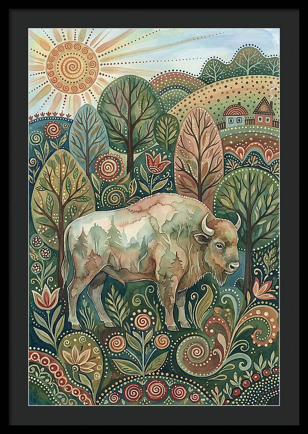 European Bison In A Folk Landscape