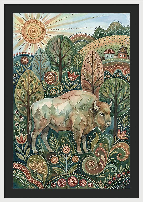 European Bison In A Folk Landscape