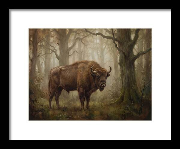 European Bison In Misty Forest