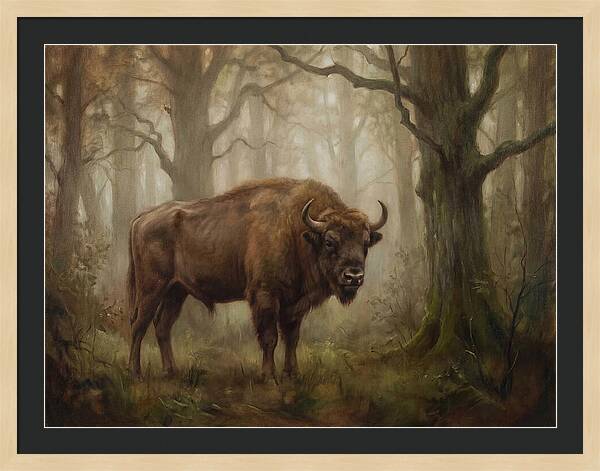 European Bison In Misty Forest