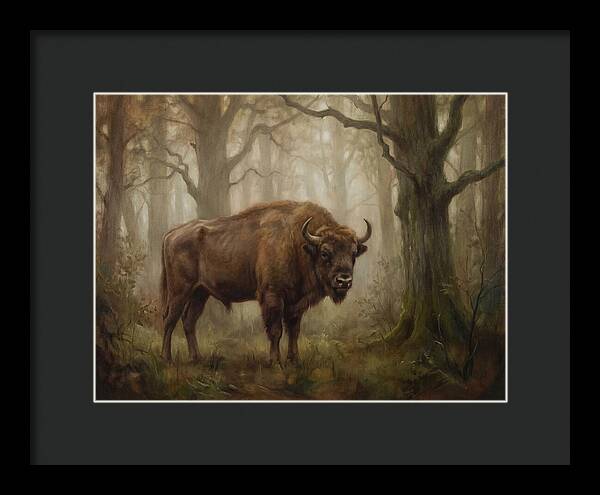 European Bison In Misty Forest