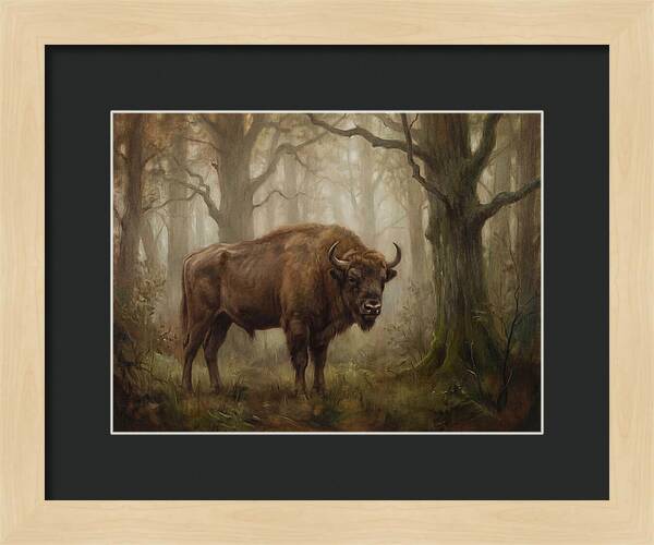 European Bison In Misty Forest