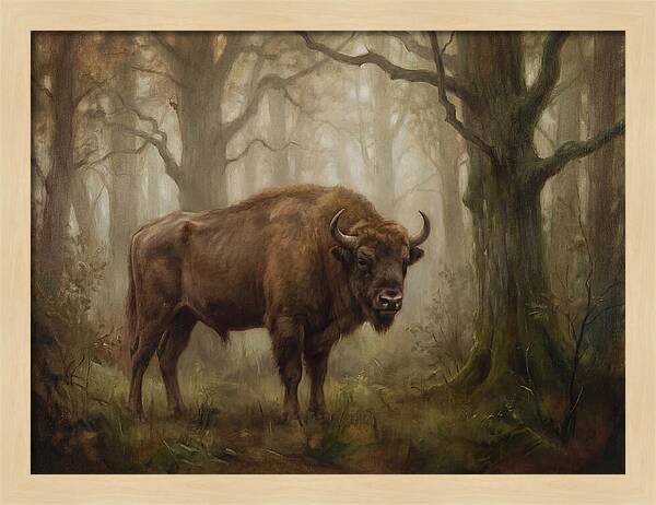 European Bison In Misty Forest
