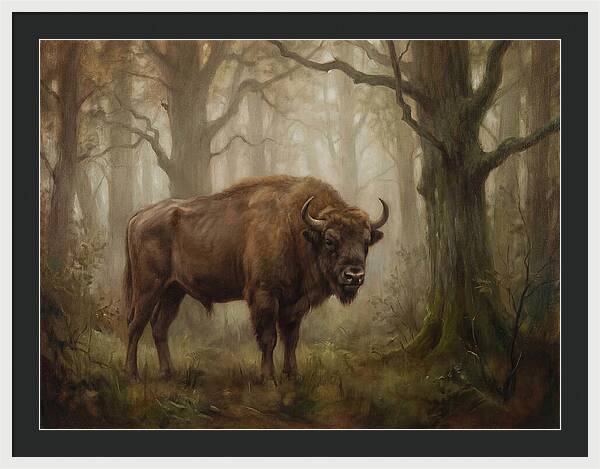 European Bison In Misty Forest