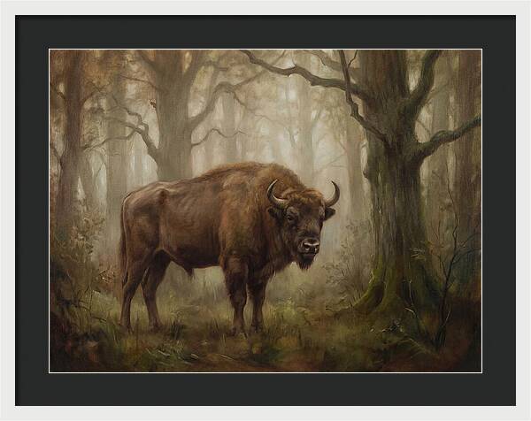 European Bison In Misty Forest
