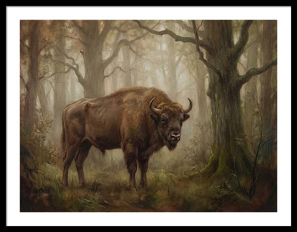 European Bison In Misty Forest
