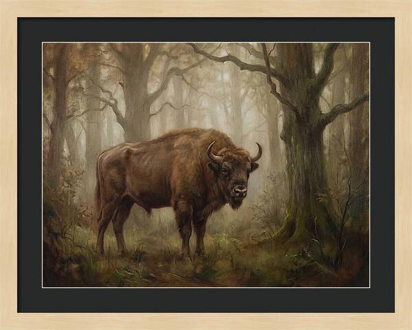 European Bison In Misty Forest