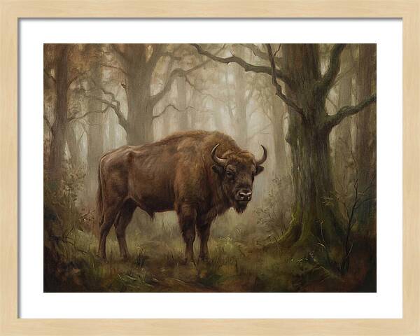 European Bison In Misty Forest