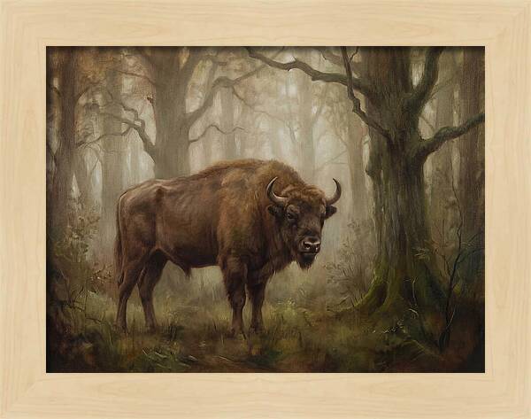 European Bison In Misty Forest