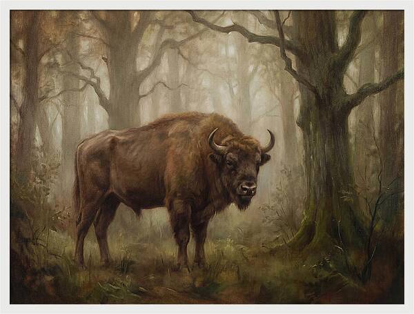 European Bison In Misty Forest