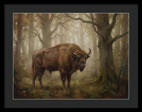 European Bison In Misty Forest