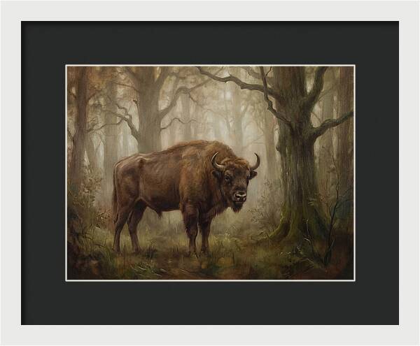 European Bison In Misty Forest