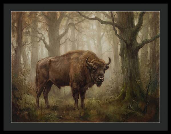 European Bison In Misty Forest