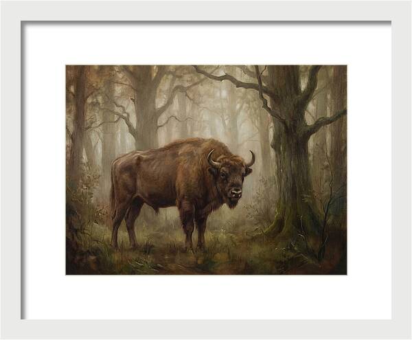 European Bison In Misty Forest