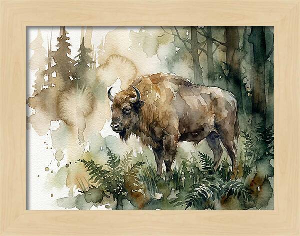 European Bison In Watercolor