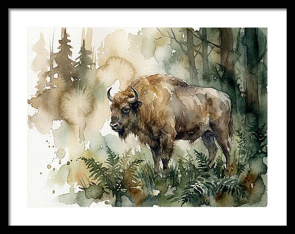European Bison In Watercolor