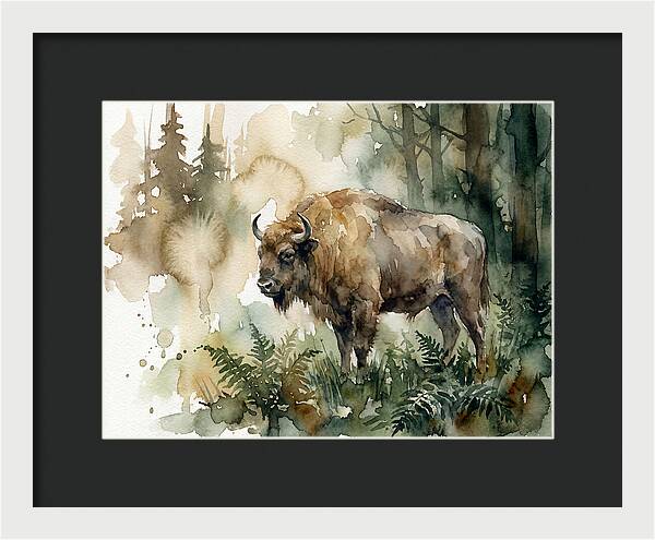 European Bison In Watercolor