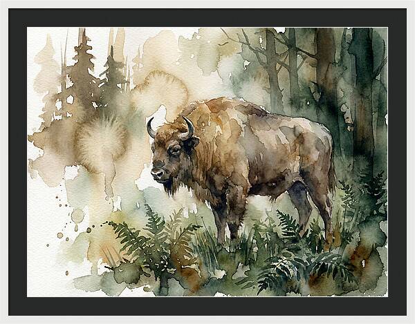 European Bison In Watercolor